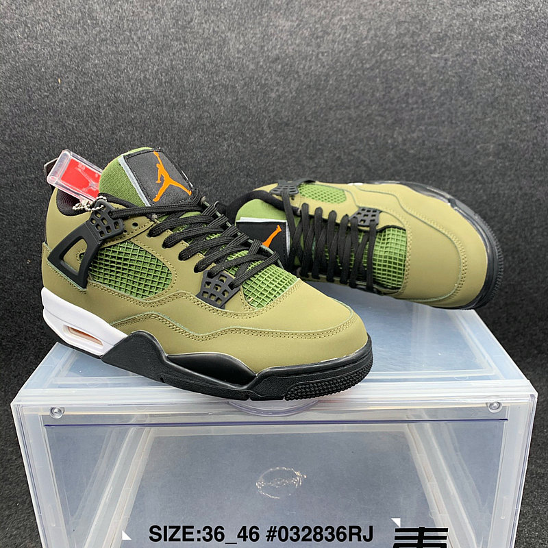 New 2021 Air Jordan 4 Grass Green Black Orange Shoes - Click Image to Close